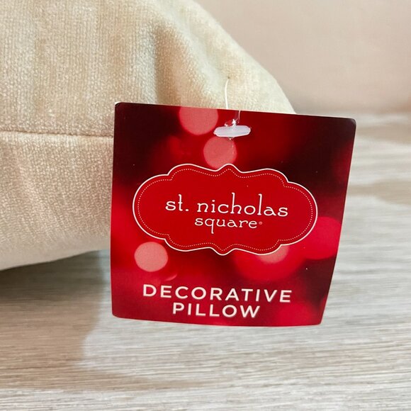 New Christmas Throw Pillow Joy To The World Ivory Velour Gold Sequin 18" Square - Picture 3 of 6